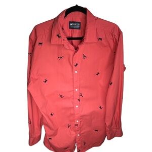 M TAILOR Button Down Shirt Mens LARGE Pink Crab Shirt